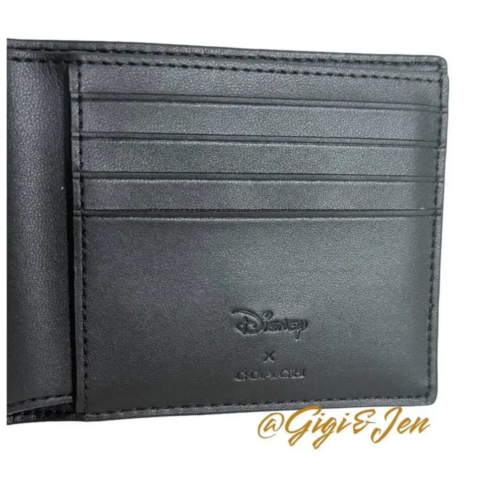 Disney X Coach Wallet With Holiday Print Black New
